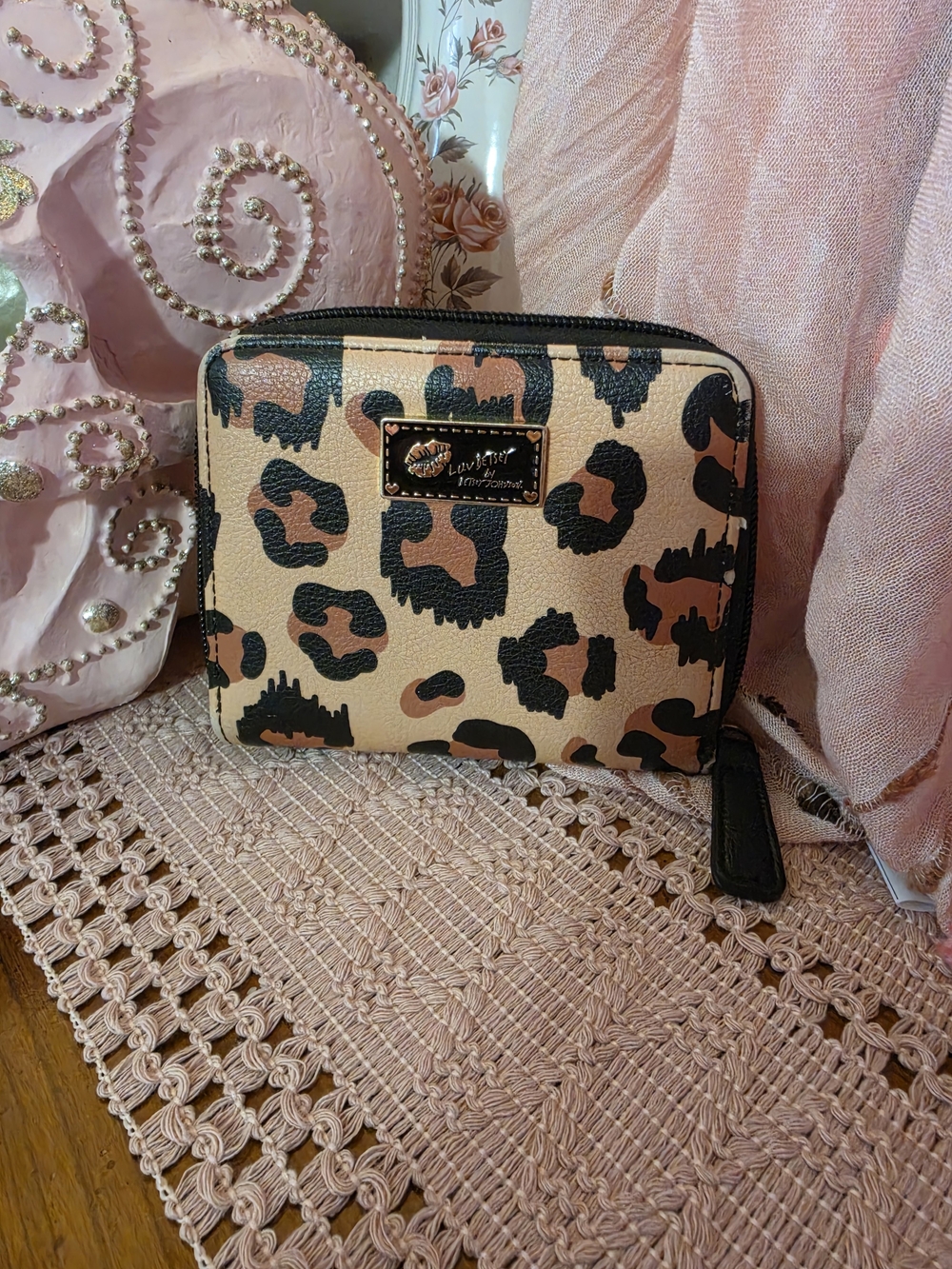 Luv Betsey Johnson Leopard Zip Wallet - Beige & Black